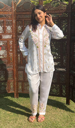 将图像加载到图库查看器中, Women's Lakhnavi Handcrafted Modal Cotton Chikankari Kurta And Palazzo Set - HONC0244558