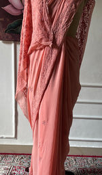 Load image into Gallery viewer, Women's Lakhnavi Handcrafted Viscose Georgette Chikankari Saree - HONC0337525