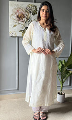 Load image into Gallery viewer, Women's Lakhnavi Handcrafted Kota Cotton Chikankari Kurti - HONC0305764