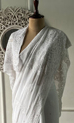 Load image into Gallery viewer, Women's Lakhnavi Handcrafted Viscose Georgette Chikankari Saree - HONC0271070