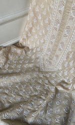 将图像加载到图库查看器中, Lucknowi Handcrafted Munga Silk Unstitched Chikankari Unisex Kurta Fabric - HONC0330257