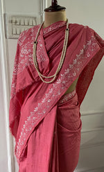 Load image into Gallery viewer, Women's Lakhnavi Handcrafted Munga Silk Chikankari Saree - HONC0307133