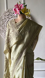 将图像加载到图库查看器中, Women's Lakhnavi Handcrafted Tussar Silk Chikankari Saree - HONC0342572