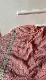 Load image into Gallery viewer, Women's Lakhnavi Handcrafted Pure Silk Georgette Unstitched Chikankari Kurta And Dupatta Set- HONC0271642