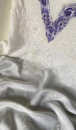 Load image into Gallery viewer, Women's Lakhnavi Handcrafted White Raw Silk Chikankari Unstitched Kurti Fabric - NC043738