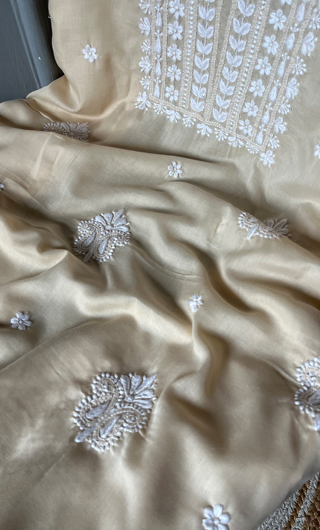 Women's Lakhnavi Handcrafted Cotton Chikankari Unstitched Kurti Fabric - HONC0302648