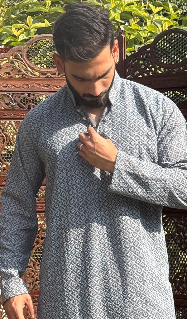 Men's Faux-Georgette Hakoba Kurta - HONC0261838