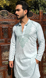Load image into Gallery viewer, Men's Lucknowi Handcrafted Cotton Chikankari Kurta - HONC0329873
