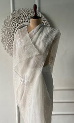将图像加载到图库查看器中, Women's Lucknowi Handcrafted Pure Organza Silk Chikankari Saree - HONC0307590
