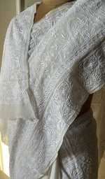 Load image into Gallery viewer, Women's Lakhnavi Handcrafted Pure Silk Georgette Chikankari Saree - HONC0270533
