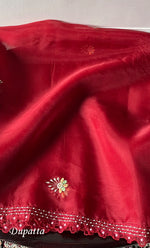 Load image into Gallery viewer, Women's Lakhnavi Handcrafted Pure Organza Chikankari Unstitched Kurta And Dupatta Set- HONC0335374