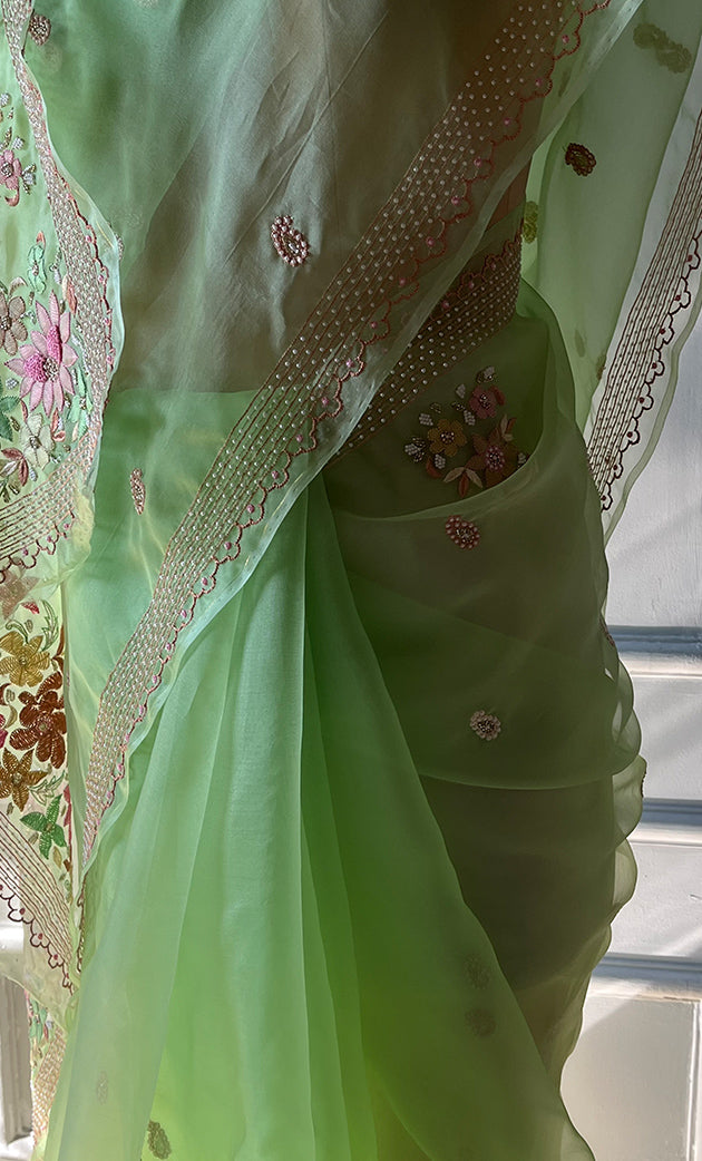 Inayat Women's Lucknowi Handcrafted Pure Organza Silk Chikankari Saree  - HONC0278819