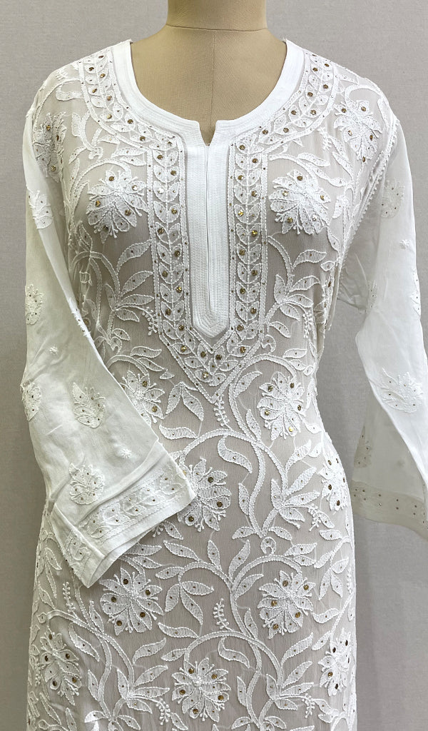 Women's Lakhnavi Handcrafted Viscose Georgette Chikankari Kurti- HONC0161859