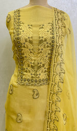 Load image into Gallery viewer, Women's Lakhnavi Handcrafted Pure Organza Chikankari Unstitched Kurta And Dupatta Set - HONC0138700