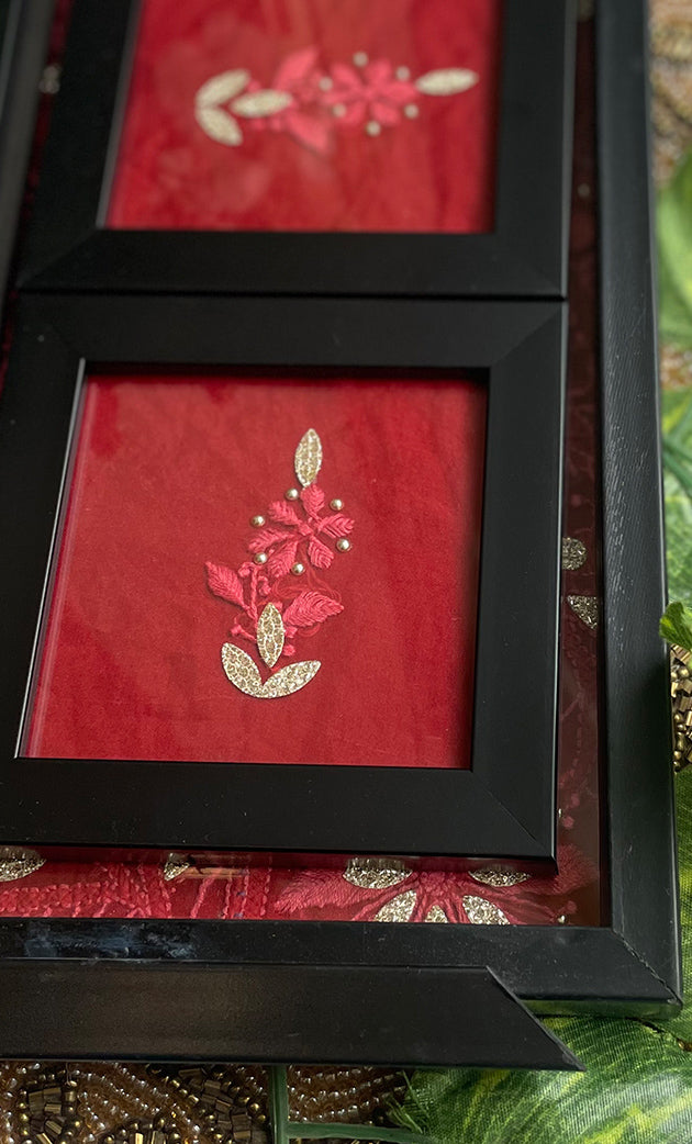 Handcrafted Chikankari Tray with Two Coasters – Wooden Frame - HONC0313528
