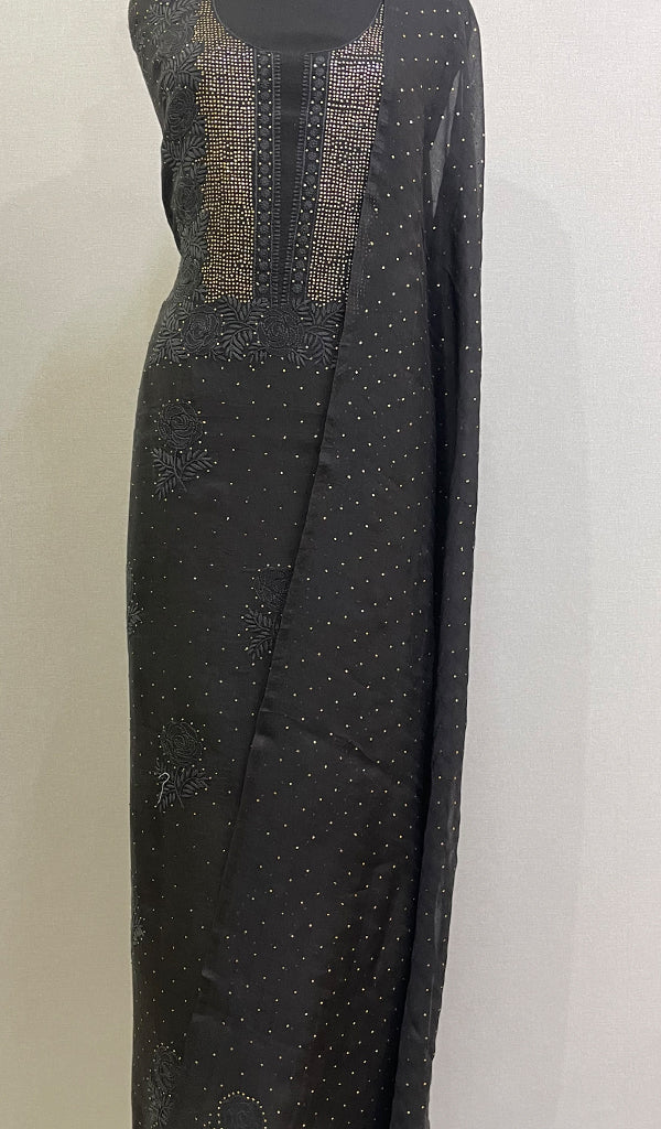 Women's Lakhnavi Handcrafted Organza Chikankari Unstitched Full Suit Material - HONC0287038