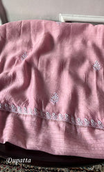 Load image into Gallery viewer, Women's Lakhnavi Handcrafted Unstitched Munga Silk Chikankari Kurta And Dupatta Set- HONC0274526