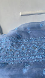 将图像加载到图库查看器中, Women's Lakhnavi Handcrafted Pure Organza Chikankari Unstitched Kurta And Dupatta Set- HONC0324986