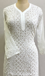 Load image into Gallery viewer, Women's Lakhnavi Handcrafted Viscose Georgette Chikankari Kurti- HONC0161839