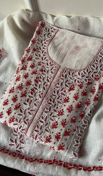 Load image into Gallery viewer, Saziya Women's Lakhnavi Handcrafted Mul Chanderi Semi - Stitched Kurta And Dupatta Set - HONC0270726