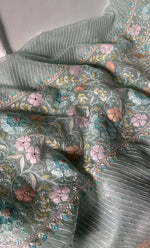 Load image into Gallery viewer, Women's Lakhnavi Handcrafted Pure Organza Chikankari Unstitched Kurta And Dupatta Set- HONC0323650