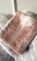 Load image into Gallery viewer, Mehnaj Women's Lakhnavi Handcrafted Pure Organza Chikankari Unstitched Kurta And Dupatta Set- HONC0316460