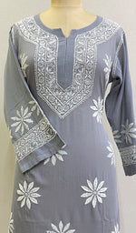 Load image into Gallery viewer, Grey Women's Lucknowi Handcrafted Cotton Chikankari Kurti