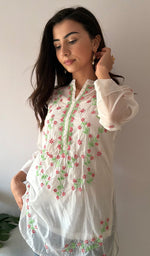 Load image into Gallery viewer, Sophia Women's Lakhnavi Handcrafted Mul Chanderi Chikankari Top - HONC0372855
