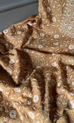 Load image into Gallery viewer, Women's Lakhnavi Handcrafted Munga Silk Chikankari Unstitched Kurta And Dupatta Set- HONC0276215