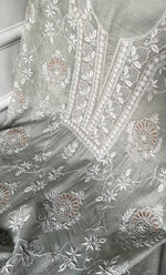 Load image into Gallery viewer, Women's Lakhnavi Handcrafted Munga Silk Chikankari Unstitched Kurti Fabric - HONC0316123