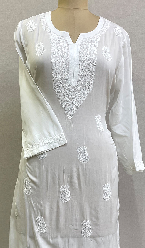 Faiza Women's Lucknowi Handcrafted Modal Cotton Chikankari Kurti - HONC0209846