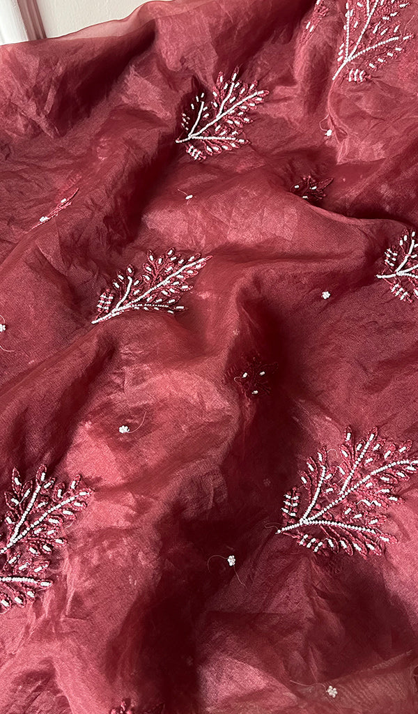 Women's Lakhnavi Handcrafted Organza Chikankari Unstitched Full Suit Material - HONC0271224