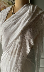 Load image into Gallery viewer, Women's Lakhnavi Handcrafted Viscose Georgette Chikankari Saree - HONC0271070