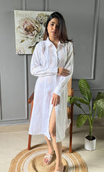 Load image into Gallery viewer, Niyat Women's Lucknowi Handcrafted Cotton Chikankari Long Dress - HONC0303746