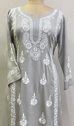 Load image into Gallery viewer, Rusdha Women's Lucknowi Handcrafted Modal Cotton Chikankari Kurti - HONC0213709