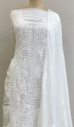 将图像加载到图库查看器中, Women's Lakhnavi Handcrafted Muslin Chikankari Kurta And Dupatta Set -  HONC0202596