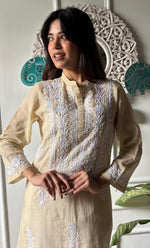 Load image into Gallery viewer, Women's Lakhnavi Handcrafted Kota Cotton Chikankari Kurti - HONC0306026