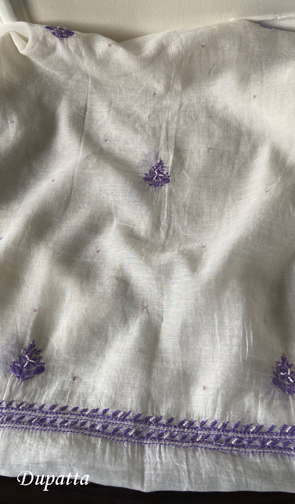 Aaliyah Women's Lakhnavi Handcrafted Mul Chanderi Semi - Stitched Kurta And Dupatta Set - HONC0290531