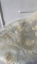 Load image into Gallery viewer, Women's Lakhnavi Handcrafted Pure Organza Chikankari Unstitched Kurta And Dupatta Set- HONC0333533