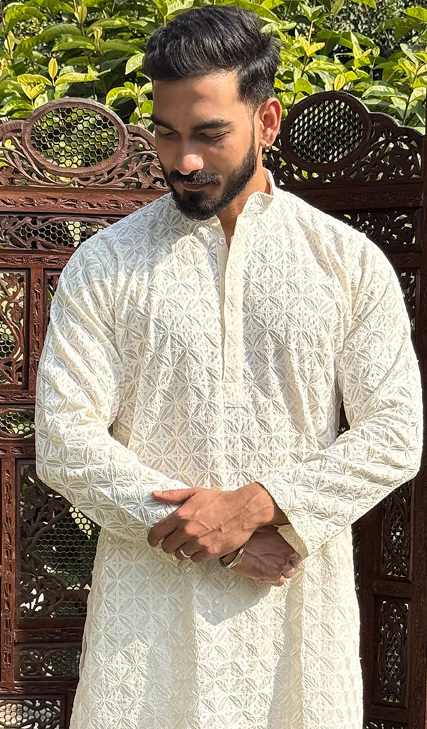 Men's Faux-Georgette Hakoba Kurta - HONC0266683