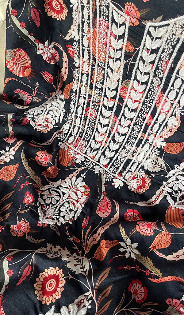 Women's Lakhnavi Handcrafted Cotton Chikankari Unstitched Kurti Fabric - HONC0268836