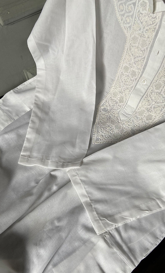 Men's Lucknowi Handcrafted Cotton Chikankari Kurta - HONC0247671