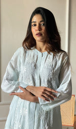 将图像加载到图库查看器中, Women's Lakhnavi Handcrafted Cotton Chikankari Kurta And Palazzo Set - HONC0289252