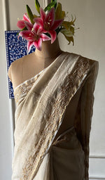 Load image into Gallery viewer, Women's Lakhnavi Handcrafted Tissue Chanderi Chikankari Saree - HONC0339786