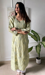 将图像加载到图库查看器中, Sufi Women's Lucknowi Handcrafted Chanderi Silk Chikankari Kurti - HONC0141536