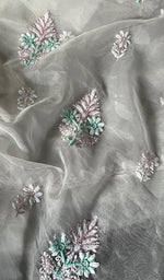 Load image into Gallery viewer, Women's Lakhnavi Handcrafted Organza Chikankari Unstitched Kurta And Dupatta Set- HONC0249872