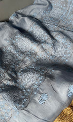 Load image into Gallery viewer, Women's Lakhnavi Handcrafted Pure Organza Chikankari Unstitched Kurta And Dupatta Set- HONC0279308