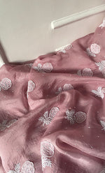 Load image into Gallery viewer, Rose Women's Lakhnavi Handcrafted Pure Organza Chikankari Unstitched Kurta And Dupatta Set- HONC0292518