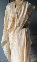 Load image into Gallery viewer, Women's Lakhnavi Handcrafted Tussar Silk Chikankari Saree - HONC0284146