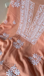 将图像加载到图库查看器中, Simran Women's Lakhnavi Handcrafted Modal Cotton Chikankari Unstitched Kurti Fabric - HONC0261072